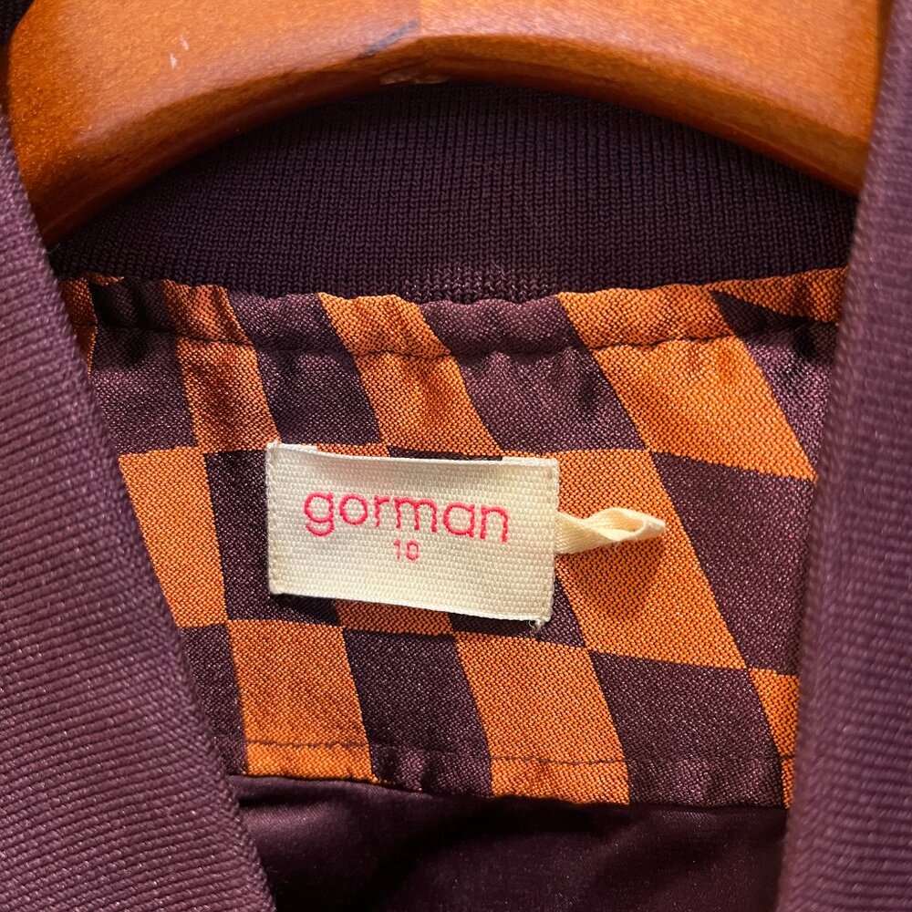 Gorman Bomber Jacket in Orange & Purple Jacquard, Size 6, Like New - Picture 9 of 16